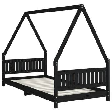 Kids Black Bed Frame 90x200 cm - Solid Pine Wood