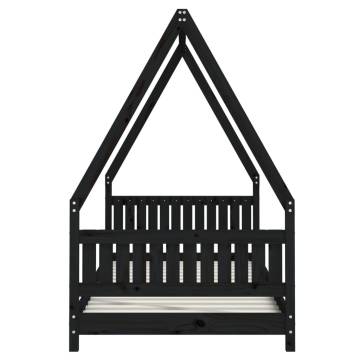 Kids Black Bed Frame 90x200 cm - Solid Pine Wood