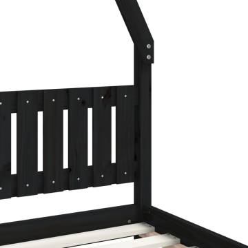 Kids Black Bed Frame 90x200 cm - Solid Pine Wood