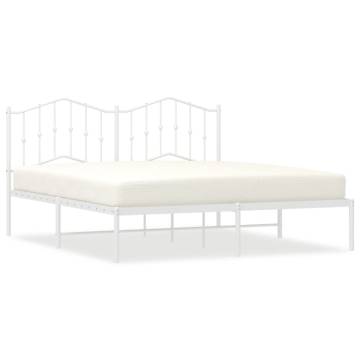 White Metal Bed Frame with Headboard 160x200 cm | Hipomarket