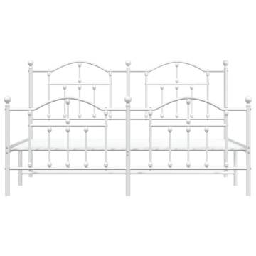 Metal Bed Frame with Headboard & Footboard - White Super King