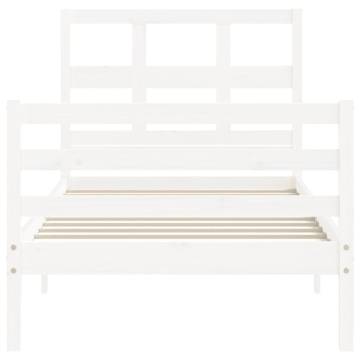 Stylish White Single Bed Frame with Headboard - Solid Wood