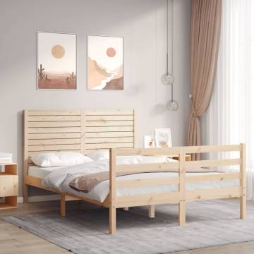 Double Bed Frame with Headboard - Solid Pine Wood | Hipomarket