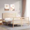 Double Bed Frame with Headboard - Solid Pine Wood | Hipomarket