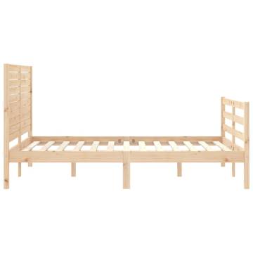 Double Bed Frame with Headboard - Solid Pine Wood | Hipomarket