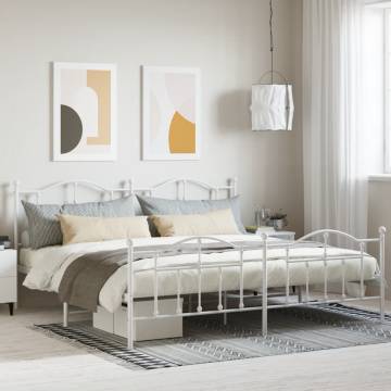 Elegant White Metal Bed Frame with Headboard & Footboard