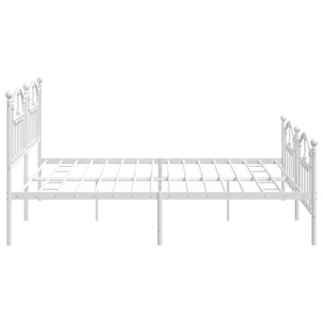 Elegant White Metal Bed Frame with Headboard & Footboard