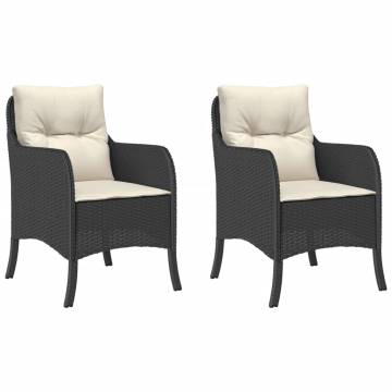 Garden Chairs with Cushions - 2 pcs Black Poly Rattan