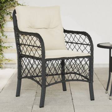 Garden Chairs with Cushions - 2 pcs Black Poly Rattan