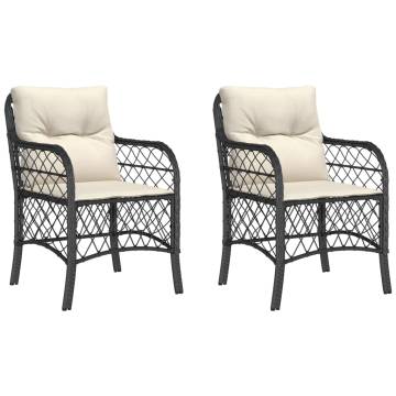 Garden Chairs with Cushions - 2 pcs Black Poly Rattan