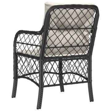 Garden Chairs with Cushions - 2 pcs Black Poly Rattan