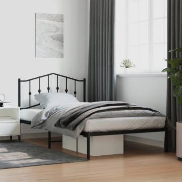 Elegant Black Metal Bed Frame with Headboard - 107x203 cm