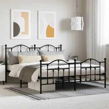 Robust Black Metal Bed Frame 160x200 cm with Headboard