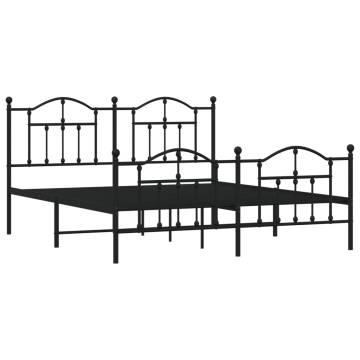 Robust Black Metal Bed Frame 160x200 cm with Headboard