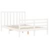 Solid Wood Bed Frame with Headboard - White 140x190 cm