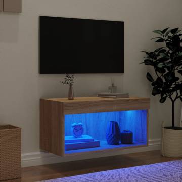 Stylish TV Cabinet with LED Lights in Sonoma Oak - Hipo Market