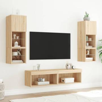 Stylish TV Cabinet with LED Lights in Sonoma Oak - Hipo Market