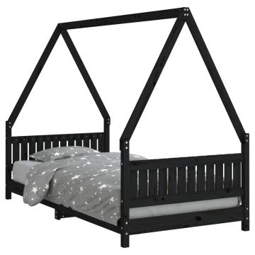 Kids Bed Frame Black 90x190 cm - Solid Pine Wood