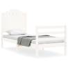 White Small Single Bed Frame with Headboard - Solid Wood