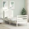 White Small Single Bed Frame with Headboard - Solid Wood