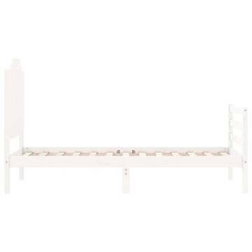 White Small Single Bed Frame with Headboard - Solid Wood