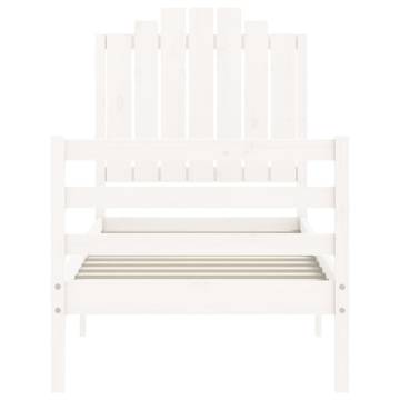 White Small Single Bed Frame with Headboard - Solid Wood