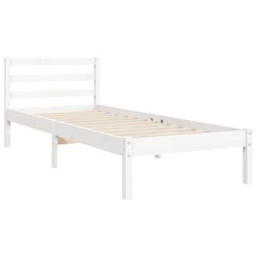 White Small Single Bed Frame with Headboard - Solid Wood