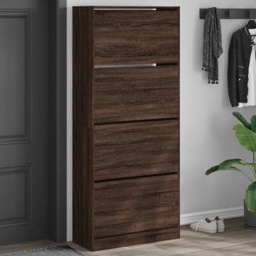 Shoe Cabinet with 4 Flip-Drawers - Brown Oak 80x34x187.5 cm