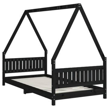 Kids Bed Frame Black 90x190 cm - Solid Pine Wood