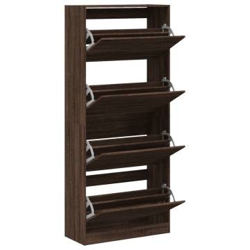 Shoe Cabinet with 4 Flip-Drawers - Brown Oak 80x34x187.5 cm