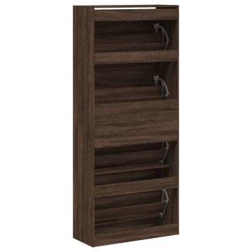 Shoe Cabinet with 4 Flip-Drawers - Brown Oak 80x34x187.5 cm