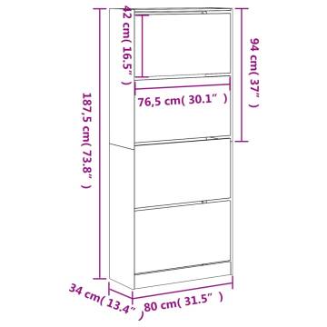 Shoe Cabinet with 4 Flip-Drawers - Brown Oak 80x34x187.5 cm