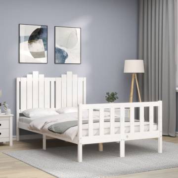 White Small Double Bed Frame with Headboard | Solid Wood