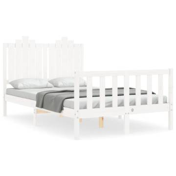 White Small Double Bed Frame with Headboard | Solid Wood