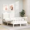 White Small Double Bed Frame with Headboard | Solid Wood