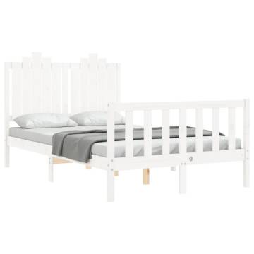 White Small Double Bed Frame with Headboard | Solid Wood