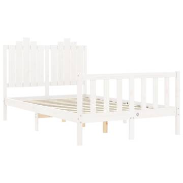 White Small Double Bed Frame with Headboard | Solid Wood