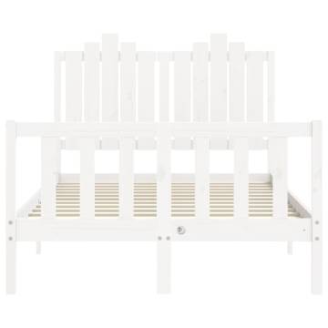 White Small Double Bed Frame with Headboard | Solid Wood