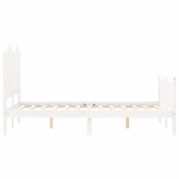 White Small Double Bed Frame with Headboard | Solid Wood