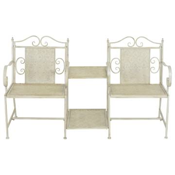 Stylish 2 Seater Garden Bench - Vintage White Steel