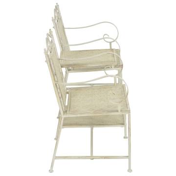 Stylish 2 Seater Garden Bench - Vintage White Steel