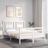 White Small Double Bed Frame with Headboard - Solid Wood