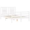 White Small Double Bed Frame with Headboard - Solid Wood