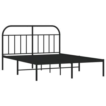 Black Metal Bed Frame with Headboard - King Size 150x200 cm