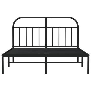 Black Metal Bed Frame with Headboard - King Size 150x200 cm