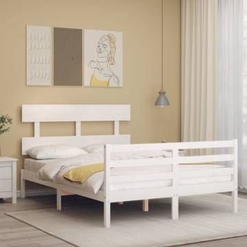 White Small Double Bed Frame with Headboard | Solid Wood