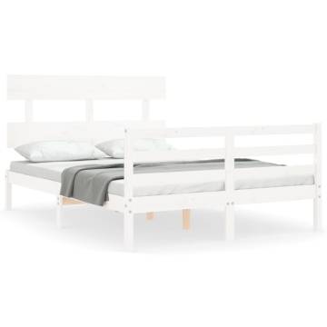 White Small Double Bed Frame with Headboard | Solid Wood