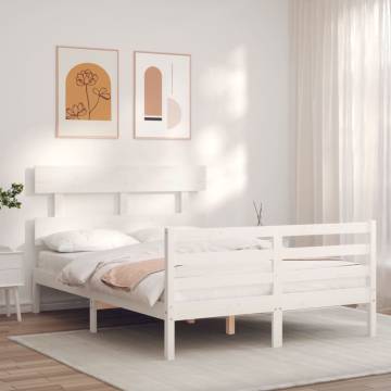 White Small Double Bed Frame with Headboard | Solid Wood