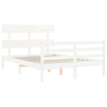 White Small Double Bed Frame with Headboard | Solid Wood