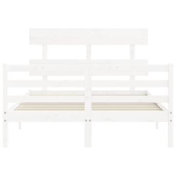 White Small Double Bed Frame with Headboard | Solid Wood